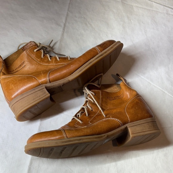 Women's Tan Leather Combat Boots - Picture 4 of 10